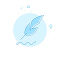 Goose Feather, Quill Pen Flat Vector Illustration, Icon. Light Blue Monochrome Design. Editable Stroke