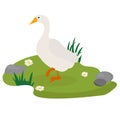 Goose flat. Cute cartoon vector illustration. Farm animal with landscape