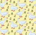 Goose gander vintage seamless vector pattern