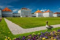 Goose in garden in front of the Nymphenburg Palace. Munich, Bavaria, Germany Royalty Free Stock Photo
