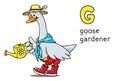 Goose gardener. Alphabet G. Profession animals ABC Royalty Free Stock Photo