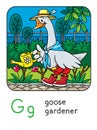 Goose gardener. Alphabet G. Profession animals ABC Royalty Free Stock Photo