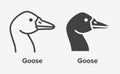 Goose head flat line, glyph icon. Bird sign, illustration of duck. Thin linear and silhouette logo for farm store Royalty Free Stock Photo