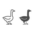 Goose line and solid icon, Farm animals concept, domestic fowl sign on white background, Goose silhouette icon in