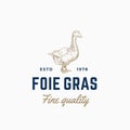 Goose Pate Foie Gras Abstract Vector Sign, Symbol or Logo Template. Hand Drawn Goose Sillhouette Sketch with Retro