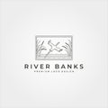 Goose river banks logo vector line art symbol with frame illustration design