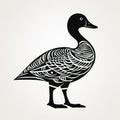 Intricate Woodcut Design: Black And White Goose Outline