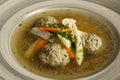 Goose soup, consommÃÂ© with dumplings and vegetables