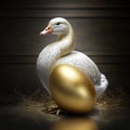 Goose standing by the golden egg. generative ai. Goose and the golden egg Royalty Free Stock Photo