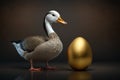 Goose standing by the golden egg. generative ai. Goose and the golden egg Royalty Free Stock Photo