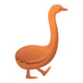Goose walking icon, cartoon style