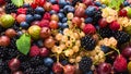 Gooseberries, blueberries, mulberry, raspberries, white and red currants Royalty Free Stock Photo