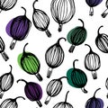 Black and white gooseberry hand drawn pattern