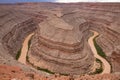 Gooseneck Canyon - Panoramic aerial view on the convolutions of San Juan River meandering through a horseshoe bend Royalty Free Stock Photo