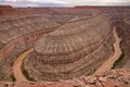 Gooseneck Canyon - Panoramic aerial view on the convolutions of San Juan River meandering through a horseshoe bend Royalty Free Stock Photo