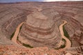 Gooseneck Canyon - Panoramic aerial view on the convolutions of San Juan River meandering through a horseshoe bend Royalty Free Stock Photo