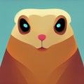Gopher simple flat portrait. Red hamster on a blue background. AI-generated