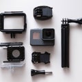 GoPro HERO 5 action camera, accessories top view