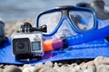 GoPro with waterproof case Royalty Free Stock Photo
