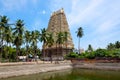 Gopura (tower) and temple tank of Hindu Tempe Royalty Free Stock Photo