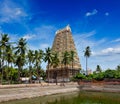 Gopura tower and temple tank of Lord Bhakthavatsaleswarar Temp Royalty Free Stock Photo