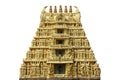 A Gopuram, or gopura, isolated on white background. It is a monumental entrance tower of an Hindu Temple. Royalty Free Stock Photo