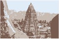 Gopuram of Virupaksha Temple, Hampi vector landscape. Gopuram of Virupaksha Temple in 3 shades vector