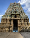 Gopuram of Vishnu Kallazagar temple in Madurai, Tamil Nadu, India