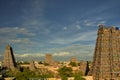 Gopurams of meenakshi sundareswarar shrine temple in morning light Madurai Tamil Nadu