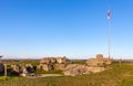 Gora Strekowa hill with bunker ruins and memorial of Captain Raginis, World War 2 military commander at Narew river in Poland Royalty Free Stock Photo