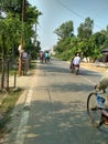 Gorakhpur town road in morning time, people on the way with bicycles