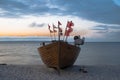 beautiful old sailship on the beach Royalty Free Stock Photo