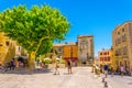 GORDES, FRANCE, JUNE 24, 2017: View of a central square in Gordes village in France Royalty Free Stock Photo