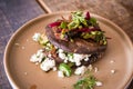 Gordita made with blue corn masa stuffed with chicharron short rib and cheese Royalty Free Stock Photo