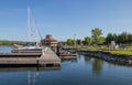 Gore Bay, Ontario, Canada - August 2, 2021: water front park and boardwalk along the lake at Gore Bay on Manitoullin Island