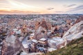 Goreme, Cappadocia, Turkey on sunset. Famous center of balloon fligths