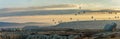 Goreme Historical National Park - Hot Air Balloons at Sunrise Panorama Royalty Free Stock Photo