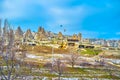 Goreme landscape with hot air ballons in the sky, Cappadocia, Turkey Royalty Free Stock Photo