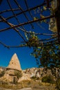 Goreme region, Cappadocia, Anatolia, Turkey: El Nazar church. One of the most beautiful rock churches in Sunny weather in summer Royalty Free Stock Photo