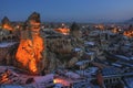 Goreme town on evening time in Cappadocia, Central Anatolia,Turkey Royalty Free Stock Photo