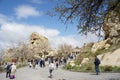 People walking around unique beautiful landscape at the open air museum historical landmark of Goreme , Cappadocia Royalty Free Stock Photo