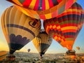 Goreme, Turkey, August 13th 2022 The view of beautiful baloons over Goreme