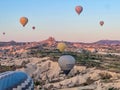 Goreme, Turkey, August 13th 2022 The view of beautiful baloons over Goreme