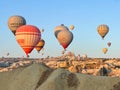 Goreme, Turkey, August 13th 2022 The view of beautiful baloons over Goreme