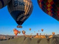 Goreme, Turkey, August 13th 2022 The view of beautiful baloons over Goreme