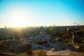 Goreme, Turkey: The great tourist attraction of Cappadocia - balloon flight at sunrise. Cappadocia is place to fly with hot air Royalty Free Stock Photo