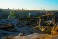 Goreme, Turkey: The great tourist attraction of Cappadocia - balloon flight at sunrise. Cappadocia is place to fly with hot air Royalty Free Stock Photo