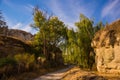 GOREME, TURKEY: Rock houses and churches in Goreme national Park. Fairy Chimney in a beautiful valley Royalty Free Stock Photo