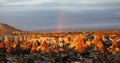 Goreme valley, Turkey, sun, clouds and rainbow