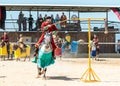 A mounted warrior shows his ability to wield a spear at a knight festival in Goren park in Israel